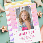 Colourful Pink Stars Birthday Kids Girl Photo Thank You Card<br><div class="desc">Colourful Pink Stars Birthday Kids Girl Photo Thank You Card. Cute pink birthday thank you card for your friends and family. Upload your photo and personalize the card with your name and text. The card has colourful stars and waves. Great as thank you card for girls.</div>