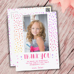 Colourful Pink Stars Girl Photo Birthday Thank You Postcard<br><div class="desc">Colourful Pink Stars Girl Photo Birthday Thank You Postcard. Cute pink birthday thank you card for your friends and family. Upload your photo and personalize the card with your name and text. The card has colourful stars and spots. Great as thank you card for girls.</div>