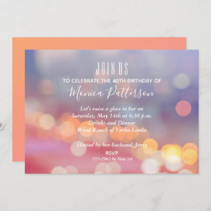 Colourful Pink to Blue Bokeh Birthday Invitations