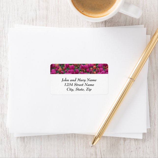 Colourful Pink Tulips Floral Return Address Label (Insitu)