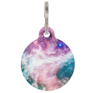 Colourful pink turquoise galaxy modern nebula pet tag