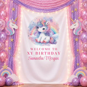 Colourful Pink Unicorn Magical Day Backdrop Tapestry