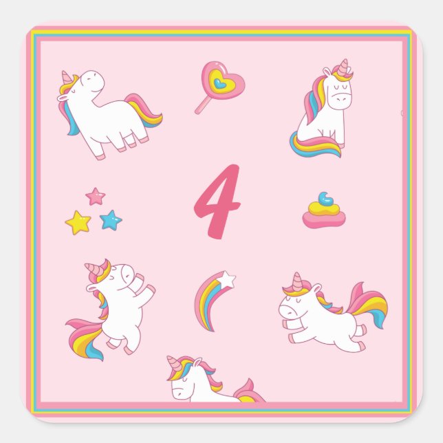 Colourful Pink Unicorns Square Sticker (Front)