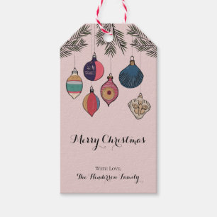 Colourful Pink Vintage Christmas Ornaments Gift Tags