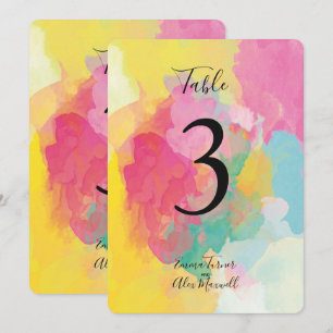 Colourful Pink Watercolour   Table number cards