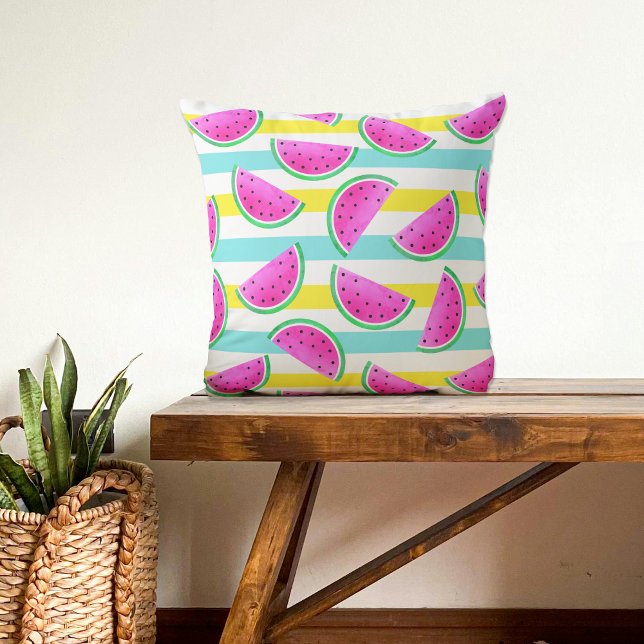 Colourful Pink Watermelons Summery Pattern Throw Pillow (Creator Uploaded)