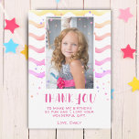 Colourful Pink Waves Birthday Kids Girl Photo Thank You Card<br><div class="desc">Colourful Pink Waves and Stars Birthday Kids Girl Photo Thank You Card. Cute pink birthday thank you card for your friends and family. Upload your photo and personalize the card with your name and text. The card has colourful stars and waves. Great as birthday thank you card for girls.</div>