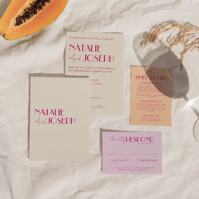 Colourful Pink Whimsical Classy Retro Wedding  Invitation (Creator Uploaded)