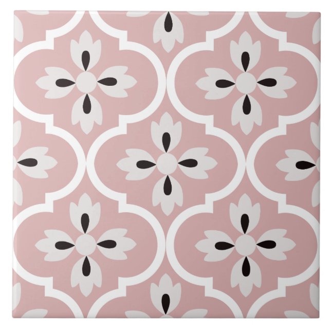Colourful pink, white Spanish Mediterranean shapes Tile (Front)