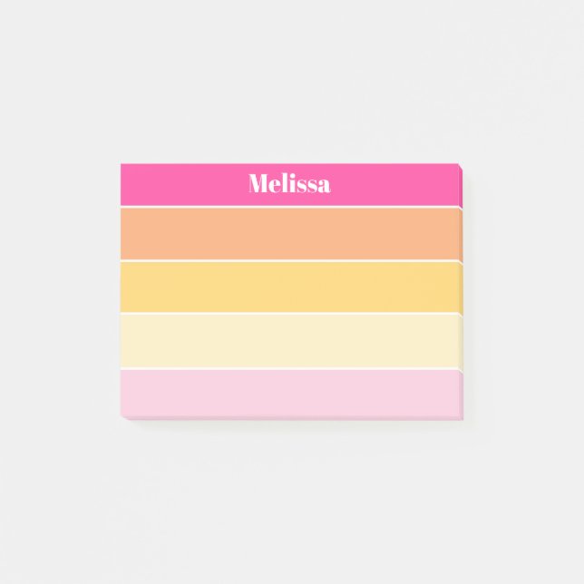 Colourful Pink Yellow Personalized Colour Stripes Post-it Notes (Front)