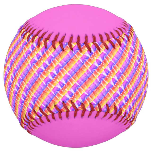 Colourful Pink Yellow Purple Striped Softball (Front)