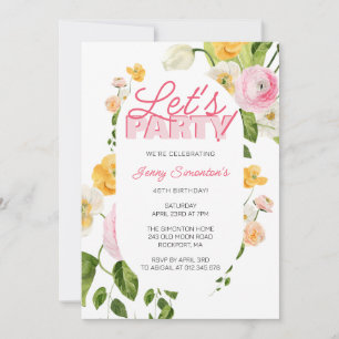 Colourful Pink Yellow Spring Flowers 40th Birthday Invitation