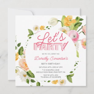 Colourful Pink Yellow Spring Flowers 60th Birthday Invitation