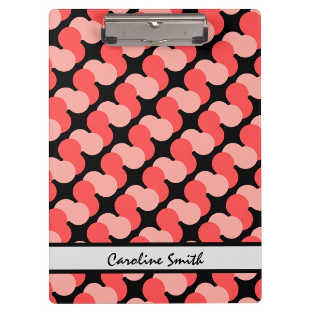 Colourful (pinks on black) modern, personalized clipboard (Front)