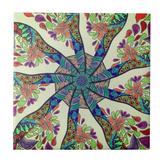 Colourful Pinwheel Ceramic Tile (Front)
