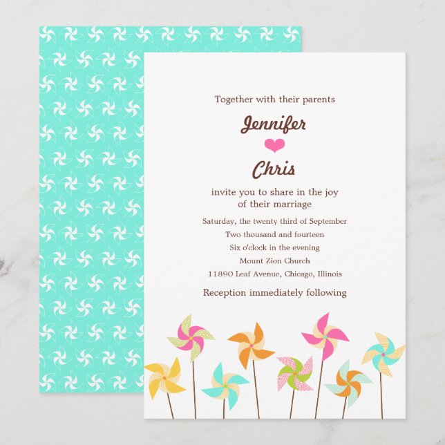 Colourful Pinwheel Themed Wedding Invitation (Front/Back)