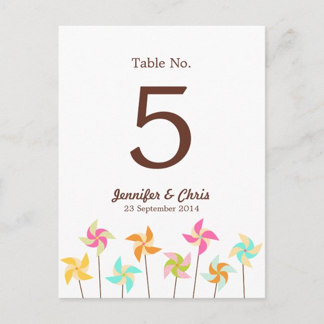 Colourful Pinwheel Themed Wedding Postcard (Front)