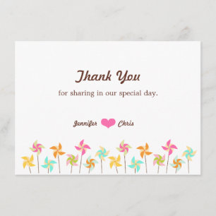 Colourful Pinwheel Themed Wedding Thank You Card