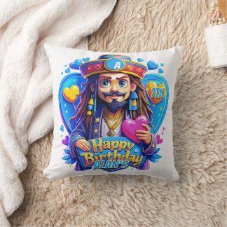 Colourful Pirate Birthday gifts Illustration Throw Pillow