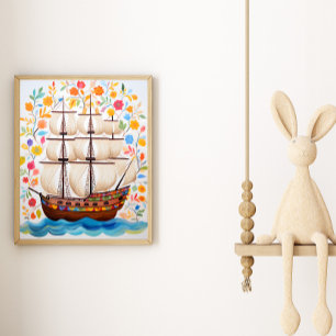 Colourful Pirate Ship Art Poste Poster