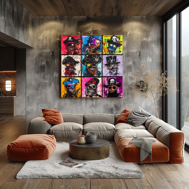 Colourful Pirate Skull Portraits Bold Graffiti gri Poster (Creator Uploaded)
