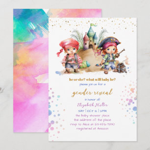 Colourful Pirates Playful Funny Gender Reveal Invitation