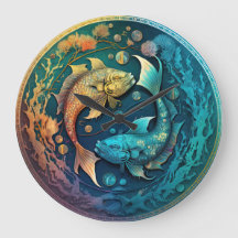 Colourful Pisces Zodiac Hanging Wall Clock