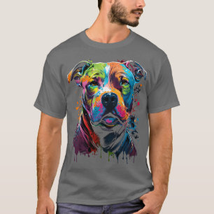 Colourful Pitbull Face Bully Funny Dog Art Paintin T-Shirt