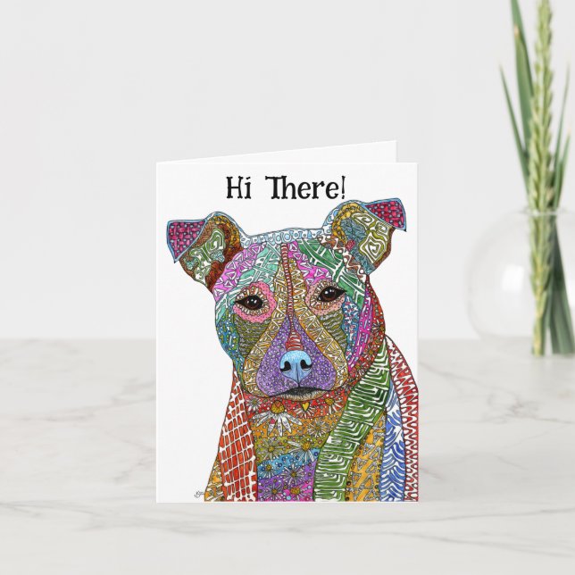 Colourful Pitbull Mixed Breed Dog Greeting Card (Front)