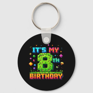 Colourful Pixel Birthday It's My 8th Birthday  Keychain
