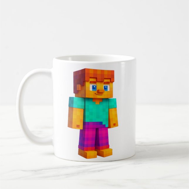 Colourful Pixel Character – Block Art for Kids Coffee Mug (Left)