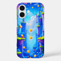 Colourful pixel world with floating platforms coin
