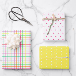 Colourful Plaid and Dots Spring Assorted Wrapping Paper Sheet