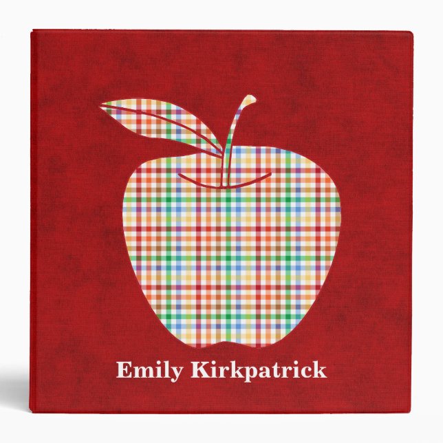 Colourful Plaid Apple Teacher's Class Planner Binder (Front)