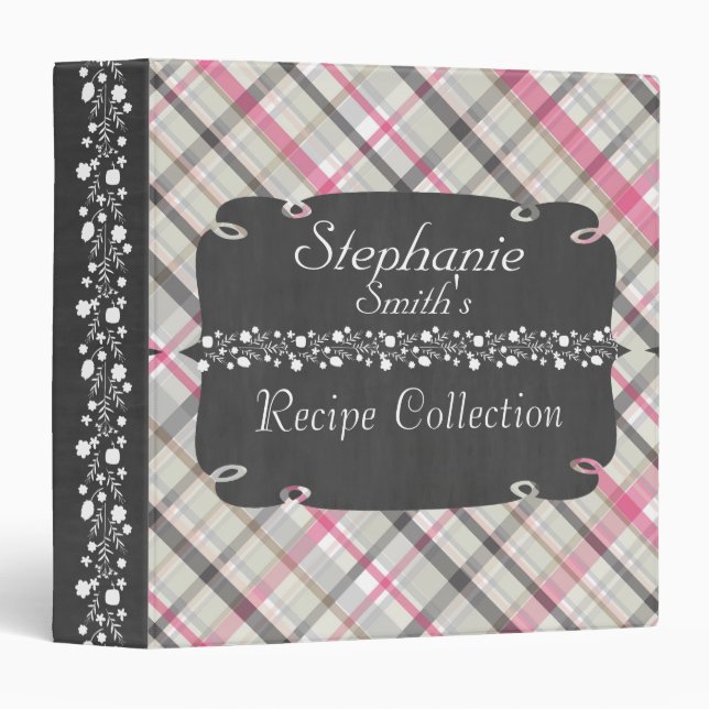 Colourful Plaid | Chalkboard Frame & Floral Detail Binder (Front/Spine)