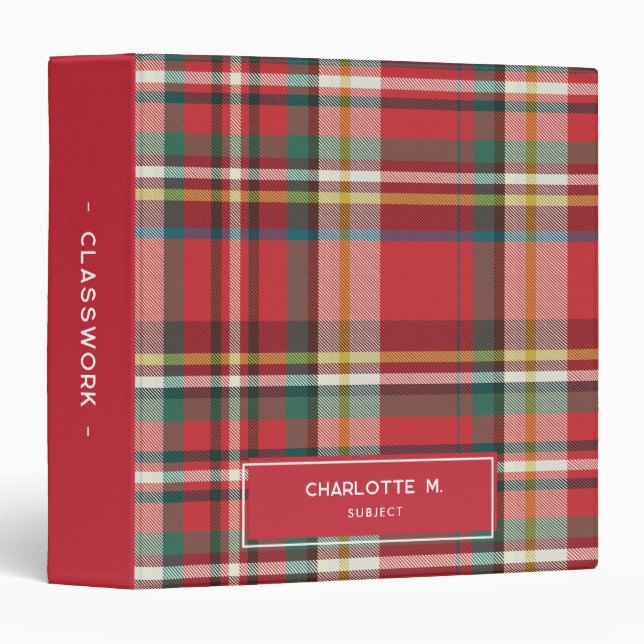 Colourful Plaid Classic Personalized Classwork Binder (Front/Spine)