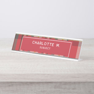 Colourful Plaid Classic Personalized Teachers Desk Name Plate