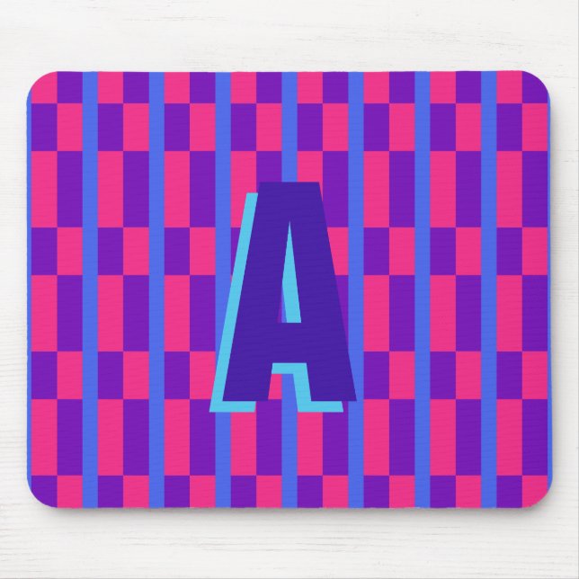 Colourful plaid monogram pink blue mouse pad (Front)