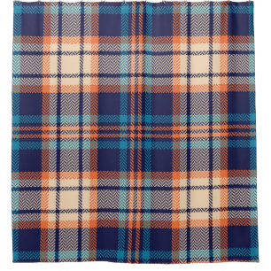 Colourful plaid pattern in blue, orange, beige. He