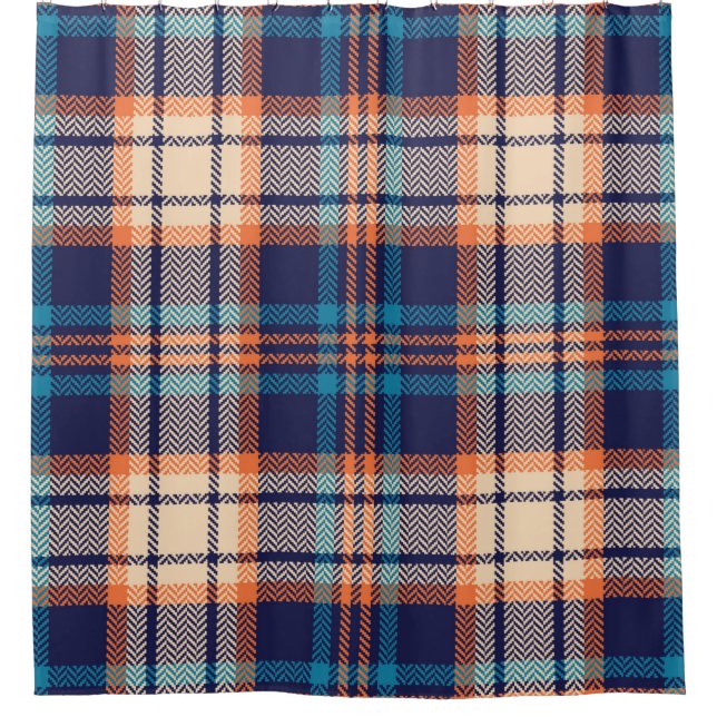 Colourful plaid pattern in blue, orange, beige. He (Front)