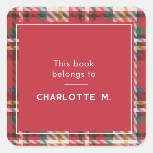 Colourful Plaid Personalized Red Custom Square Sticker