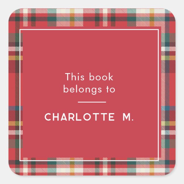 Colourful Plaid Personalized Red Custom Square Sticker (Front)