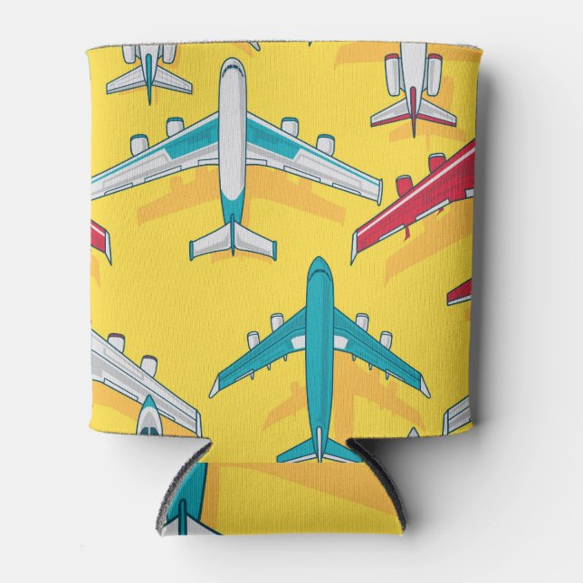 Colourful Planes Sky: Vintage Aircraft Can Cooler (Front)