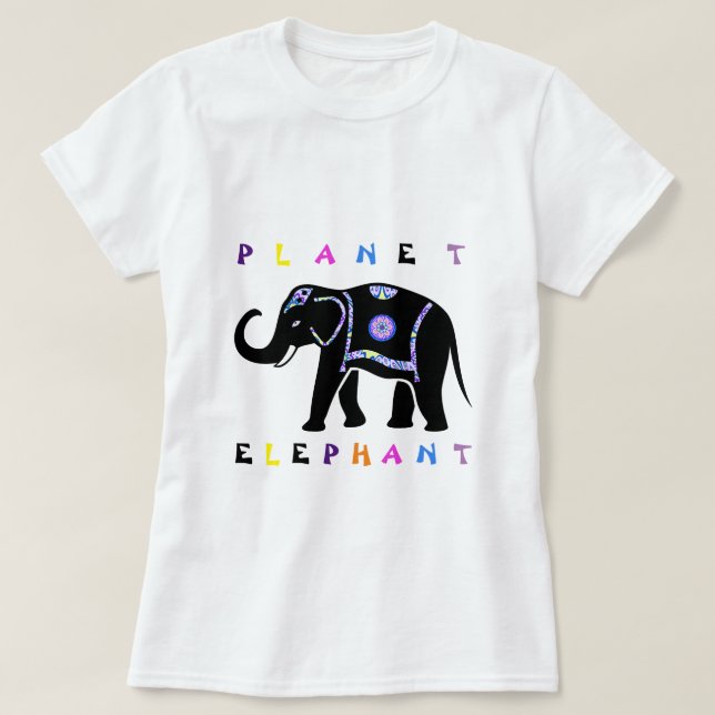 Colourful Planet Elephant T-Shirt (Design Front)