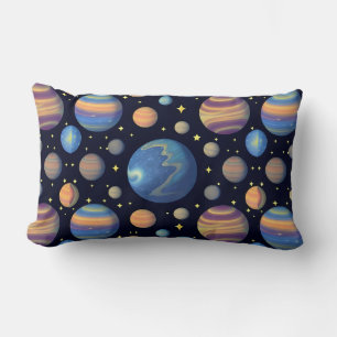 Colourful Planets and Stars in Outer Space Lumbar Pillow