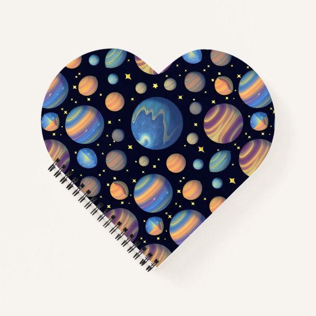 Colourful Planets and Stars in Outer Space Notebook (Front)