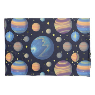 Colourful Planets and Stars in Outer Space Pillowcase