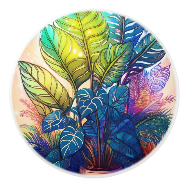 Colourful Plant  Ceramic Knob (Front)