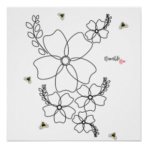 Colourful plants and bumblebee watercolor design poster