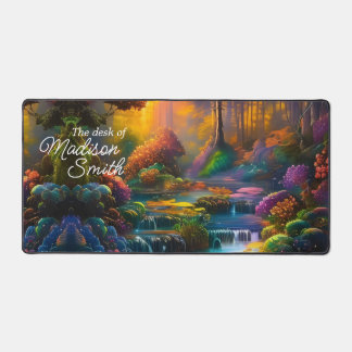 Colourful Plants and Forest Waterfall  Desk Mat